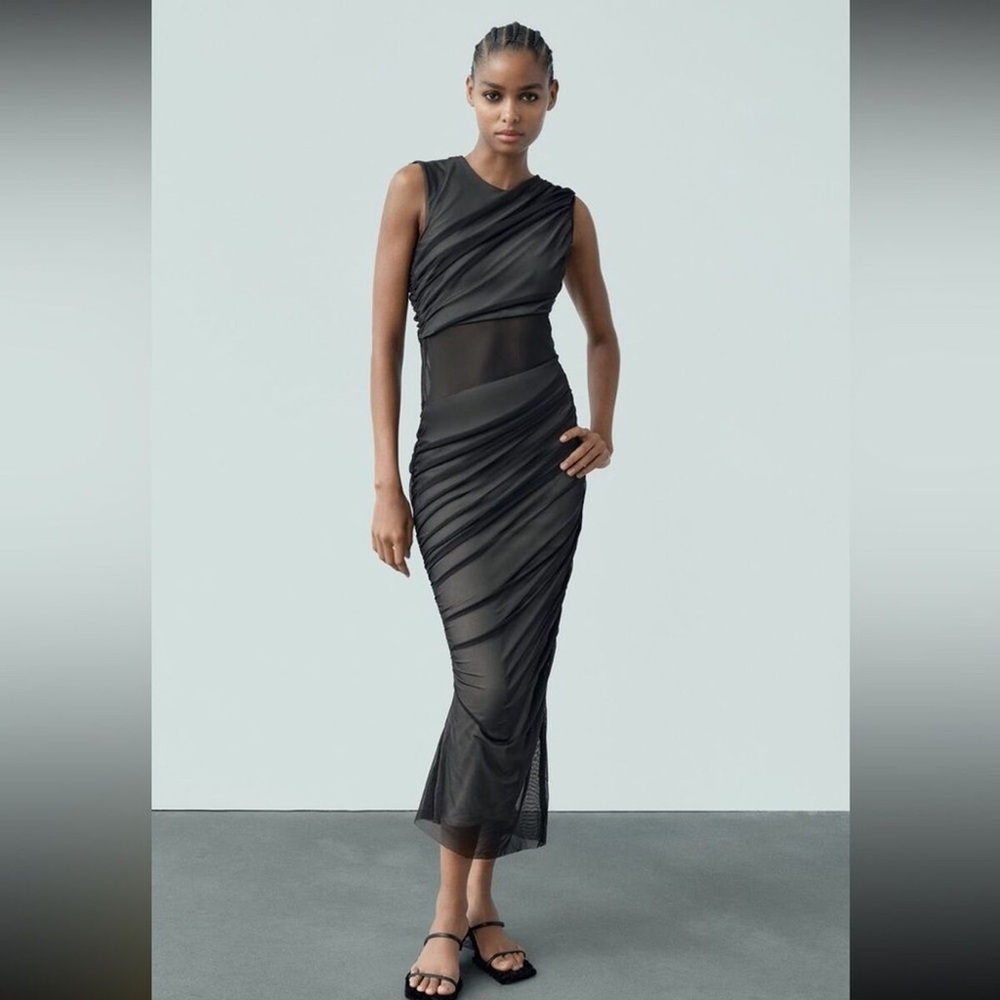 Zara Elegant Black Mesh Dress